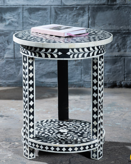 Bone Inlay Round Accent Table