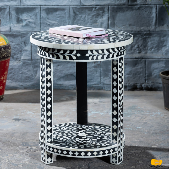 Bone Inlay Round Accent Table