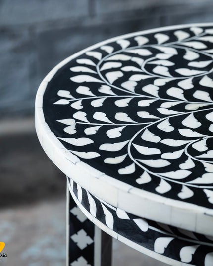 Bone Inlay Round Accent Table