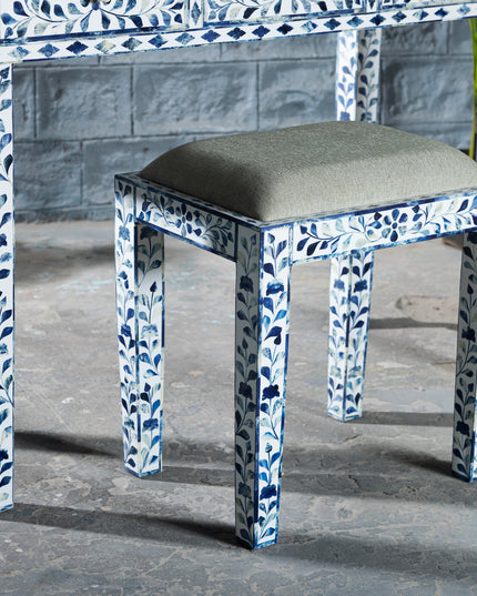 Dreamy Blue Bone Inlay Vanity Table with Matching Stool