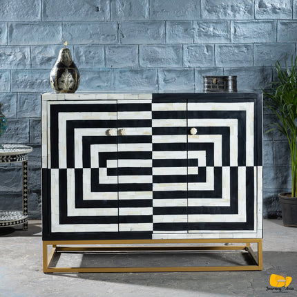 Modern Eclectic Bone Inlay Console Table