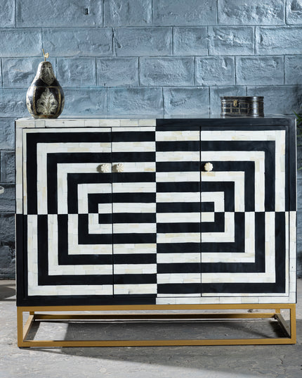 Modern Eclectic Bone Inlay Console Table