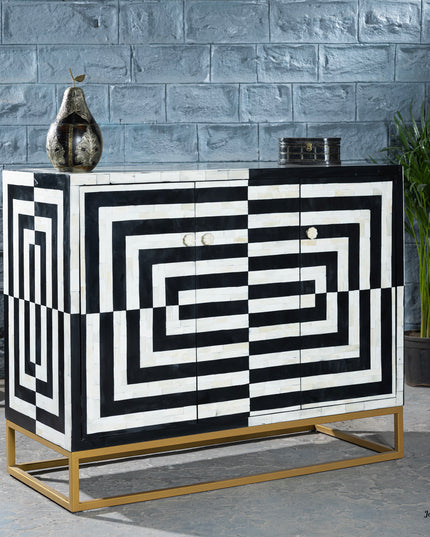 Modern Eclectic Bone Inlay Console Table