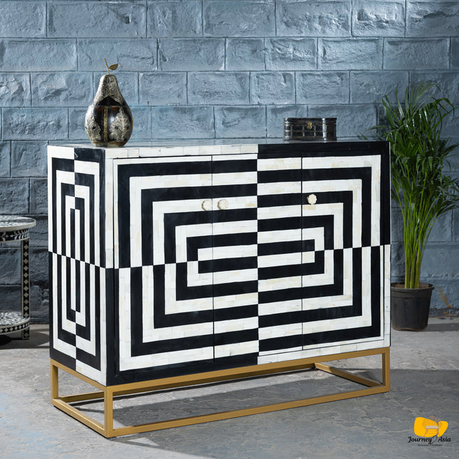 Modern Eclectic Bone Inlay Console Table