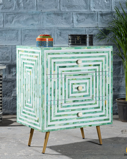 Labyrinth Bone Inlay Nightstand