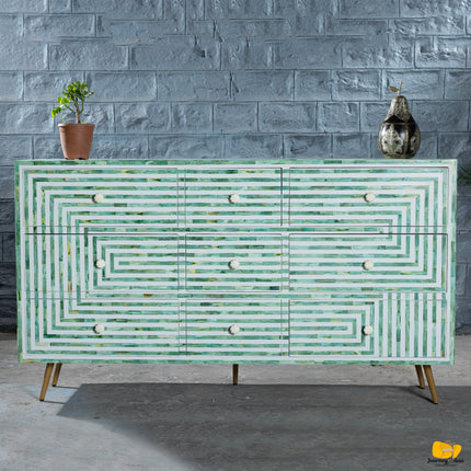 Geometric Bone-Inlay Console Table