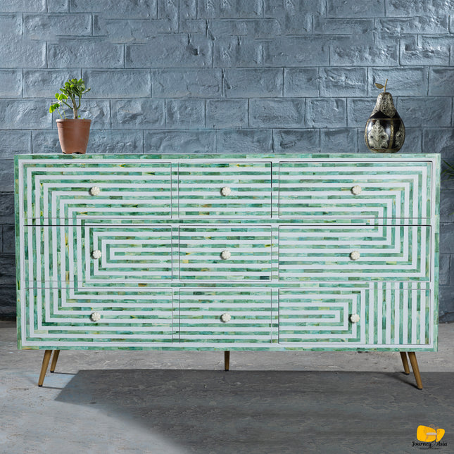 Geometric Bone-Inlay Console Table