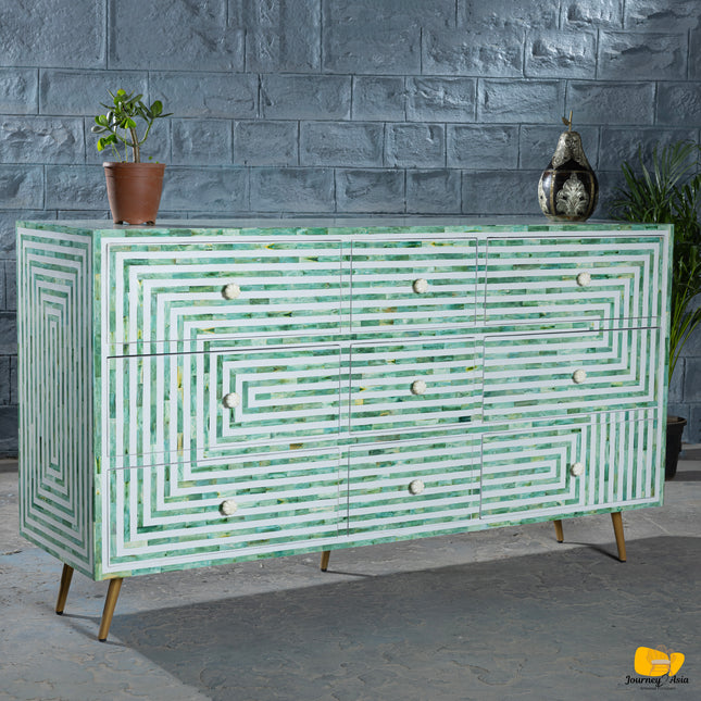 Geometric Bone-Inlay Console Table