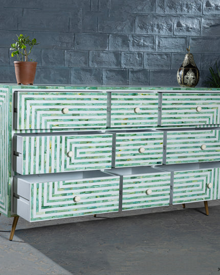 Geometric Bone-Inlay Console Table