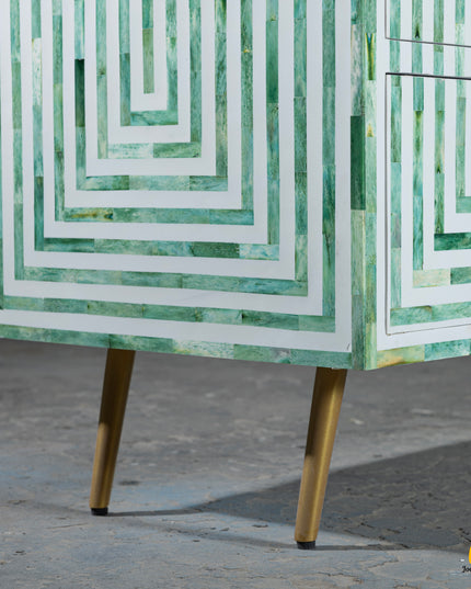 Geometric Bone-Inlay Console Table
