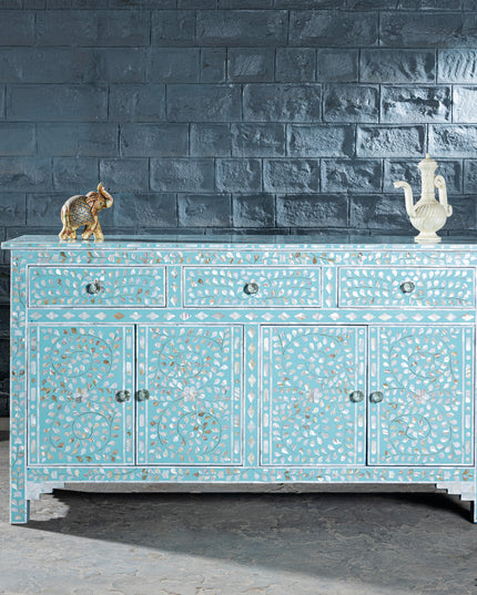 Sky Blue Mother of Pearl Inlay Console Table