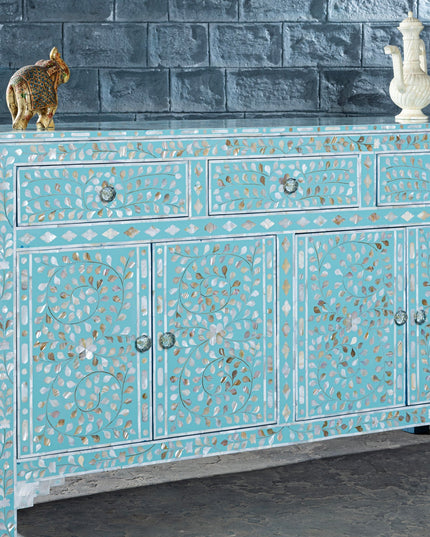 Sky Blue Mother of Pearl Inlay Console Table