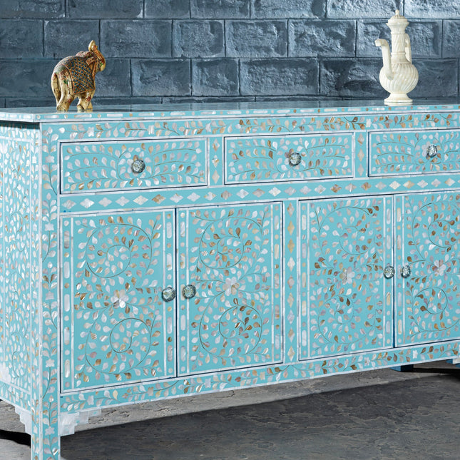 Sky Blue Mother of Pearl Inlay Console Table