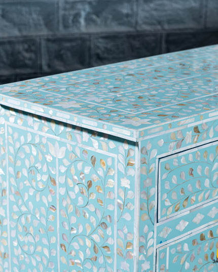 Sky Blue Mother of Pearl Inlay Console Table