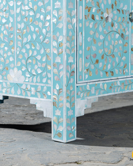 Sky Blue Mother of Pearl Inlay Console Table