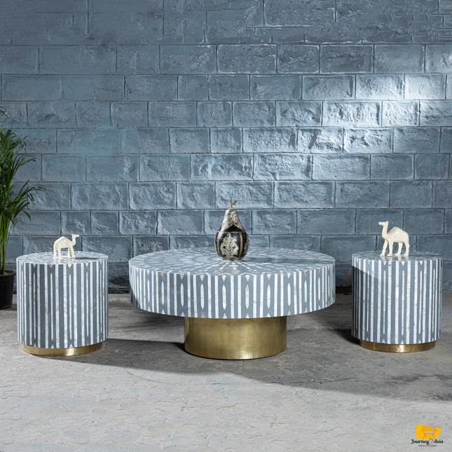 Mandala Mother of Pearl Inlay Coffee Table – Set of 3
