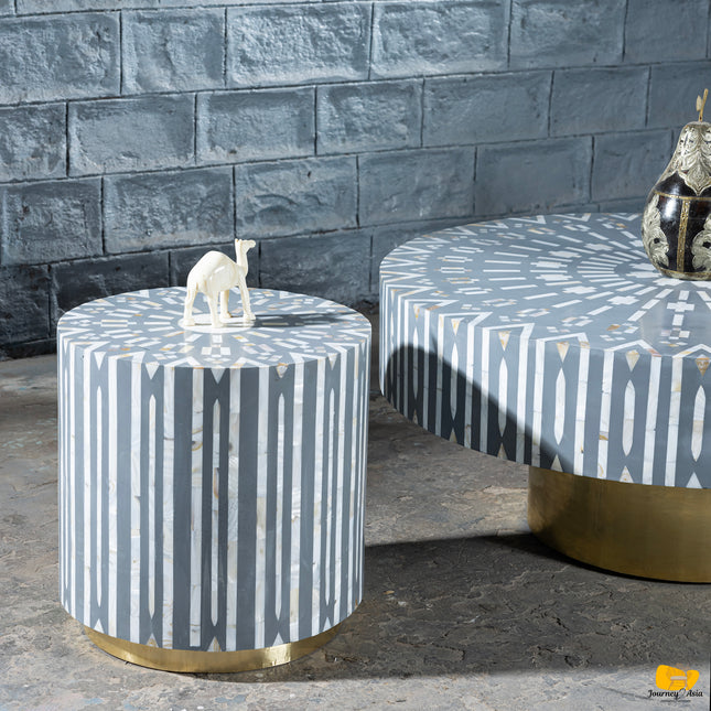 Mandala Mother of Pearl Inlay Coffee Table – Set of 3