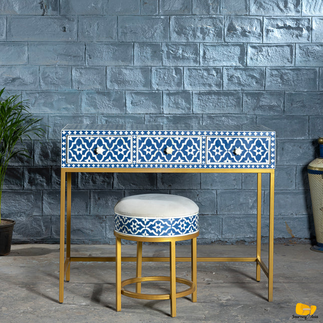 Moroccan Tile Bone Inlay Vanity Table with Round Stool