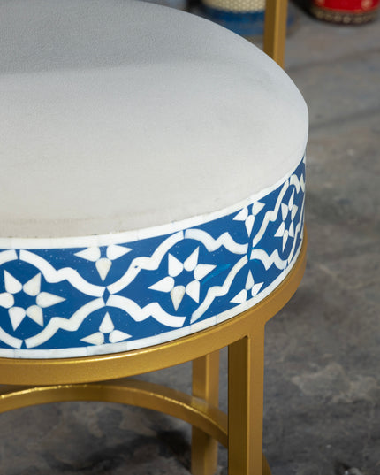 Moroccan Tile Bone Inlay Vanity Table with Round Stool