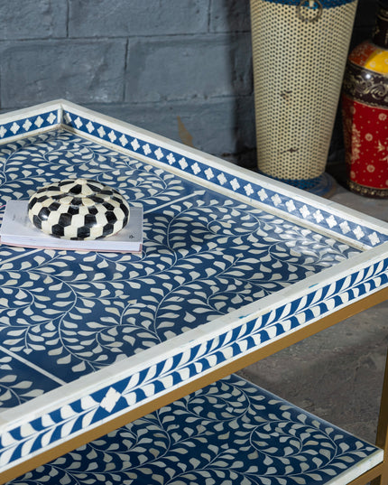 Double-Tier Floral Coffee Table with Brass Base