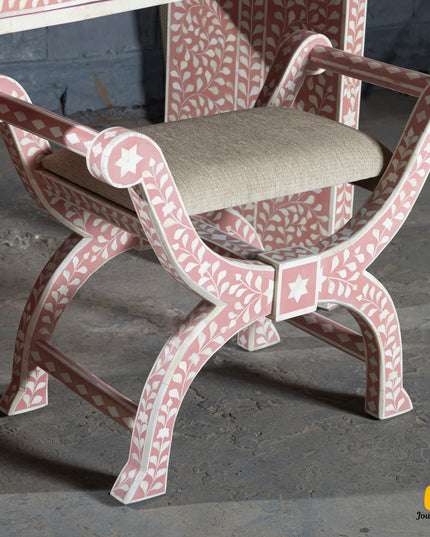 Pretty Pink Bone Inlay Vanity Table with Matching Stool