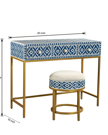 Moroccan Tile Bone Inlay Vanity Table with Round Stool