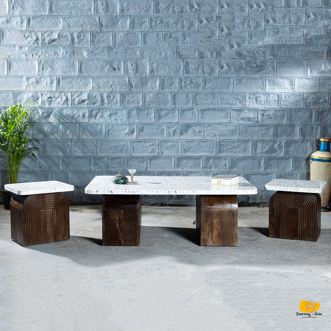 Retro Mother of Pearl Inlay Coffee Table – Set of 3