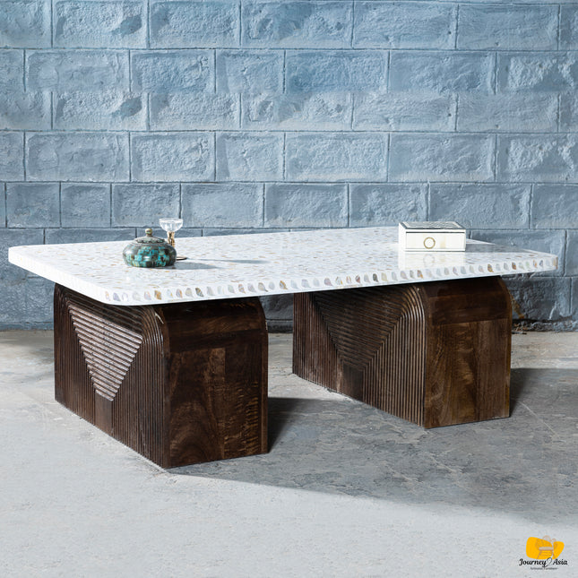 Retro Mother of Pearl Inlay Coffee Table – Set of 3