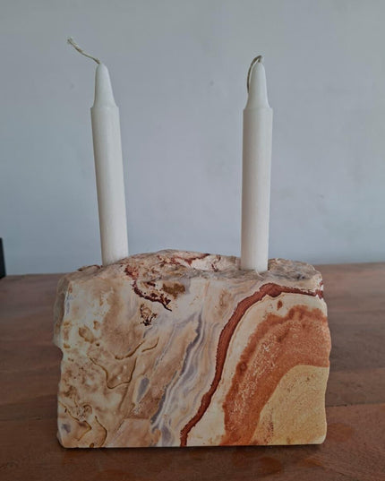 Bobos Sandstone Dual–Texture Candle Holder