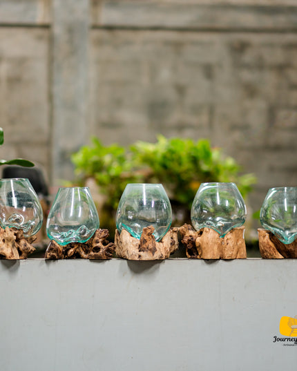 Hand-Blown Glass & Natural Tree Stump Vase