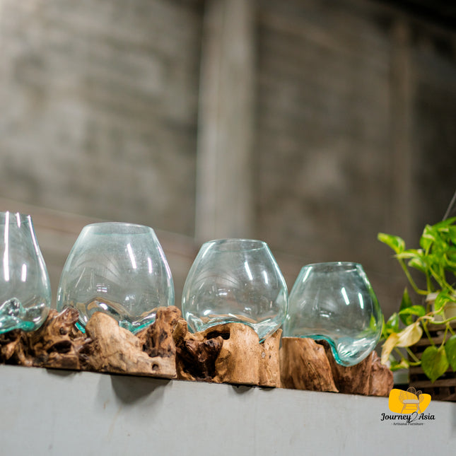 Hand-Blown Glass & Natural Tree Stump Vase