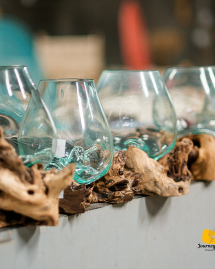 Hand-Blown Glass & Natural Tree Stump Vase