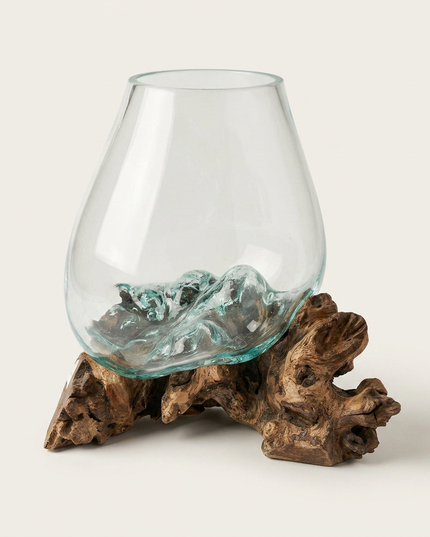 Hand-Blown Glass & Natural Tree Stump Vase