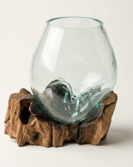 Hand-Blown Glass & Natural Tree Stump Vase