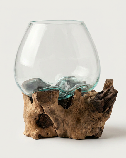 Hand-Blown Glass & Natural Tree Stump Vase