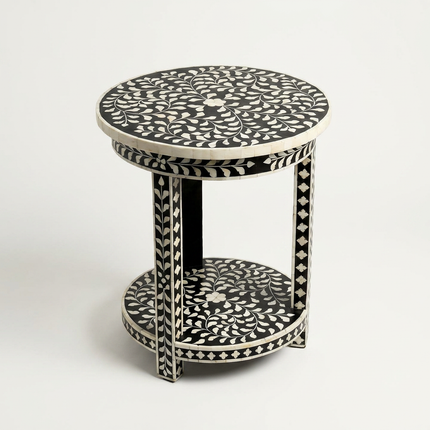 Bone Inlay Round Accent Table