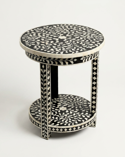Bone Inlay Round Accent Table