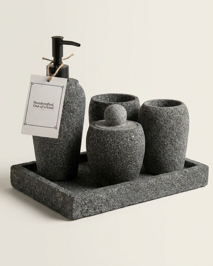 River Rock Bathroom Accessories Set – 5 Piece Handmade Collection