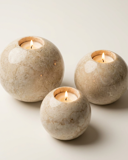 Round Marble Candle Holders – Set of 3