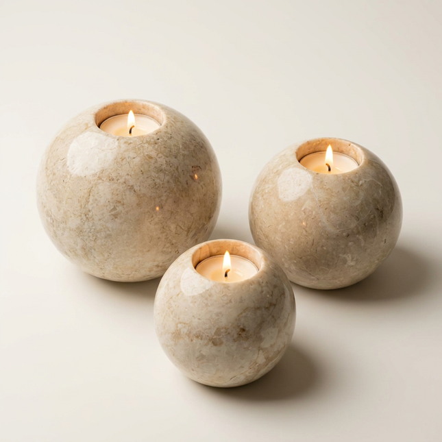 Round Marble Candle Holders – Set of 3