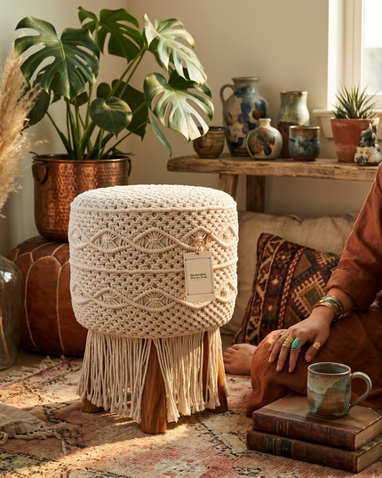 Boho Macrame Stool