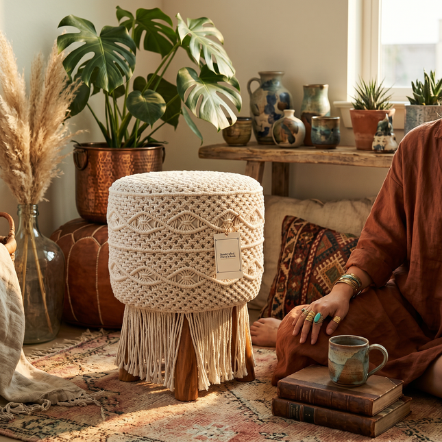 Boho Macrame Stool
