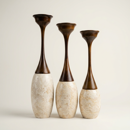 Marble & Wood Candle Holders – Set of 3