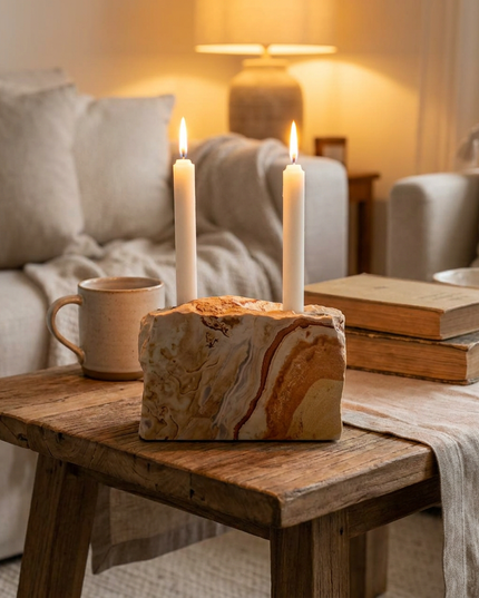 Bobos Sandstone Dual–Texture Candle Holder