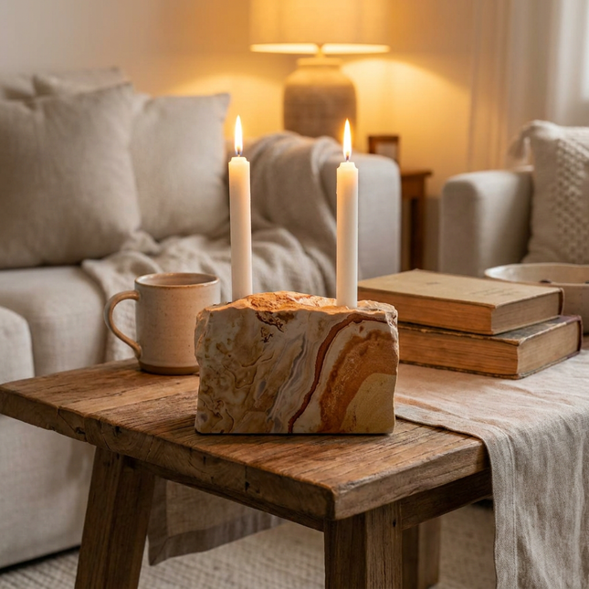 Bobos Sandstone Dual–Texture Candle Holder
