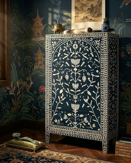 Chinoiserie Floral Bone Inlay Almirah