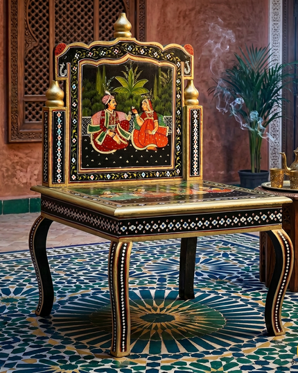 Anglo-Indian Hand-Painted Rajasthani Chair