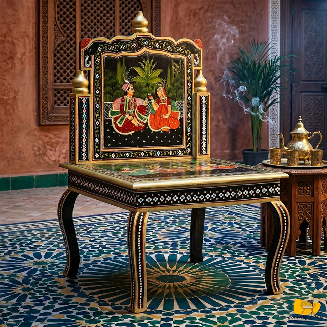 Anglo-Indian Hand-Painted Rajasthani Chair