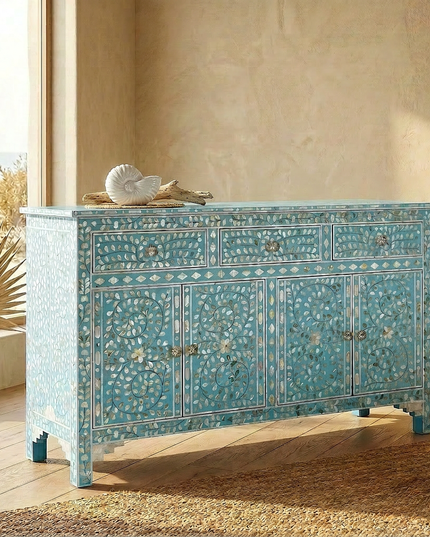 Sky Blue Mother of Pearl Inlay Console Table
