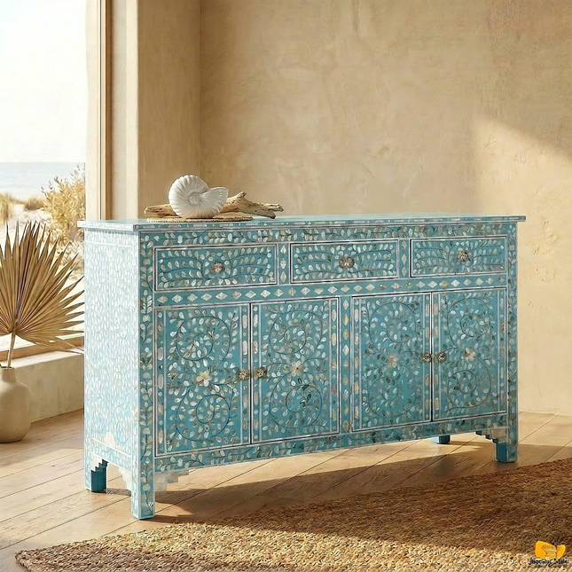 Sky Blue Mother of Pearl Inlay Console Table